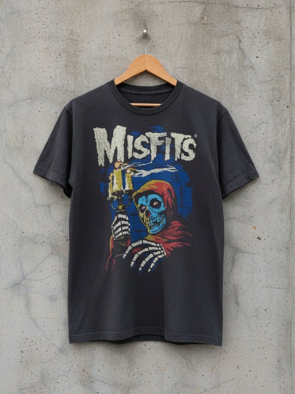 Misfits Candelabra Skull Horror Punk Rock Vintage Black T-Shirt